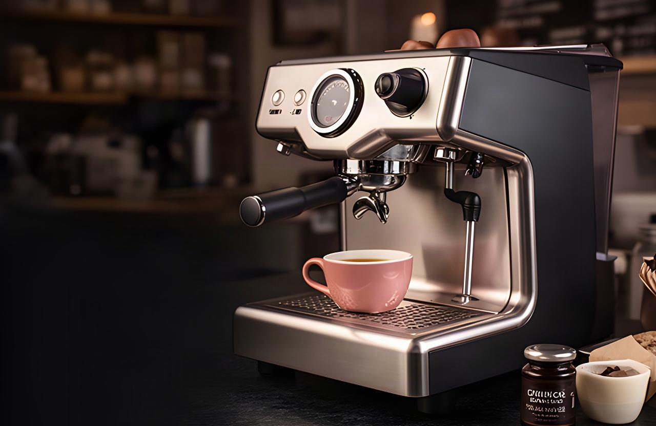 Siebträgermaschine aus Edelstahl auf einer dunklen Barista-Arbeitsfläche in Zürich